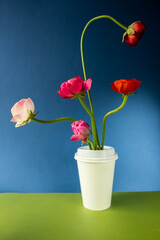 Flowers in coffee cup background