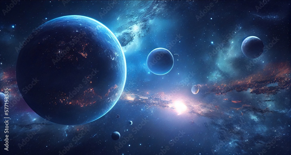 Wall mural background of the universe with many stars and planets. generative ai.