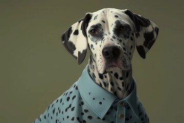 Portrait of a Dalmatian Dog Wearing a Modern Haute Couture Shirt - Generated by Generative AI