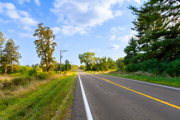 A typical American road in a rural setting