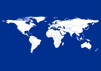 Vector world map - with Air Force Blue (Usaf) color borders on background in Air Force Blue (Usaf) color. Download now in eps format vector or jpg image.