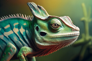 Green Chameleon close up.