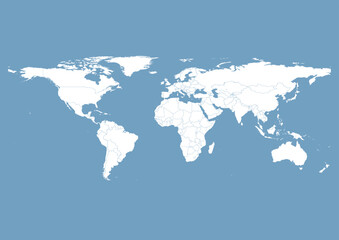 Vector world map - with Air Superiority Blue color borders on background in Air Superiority Blue color. Download now in eps format vector or jpg image.