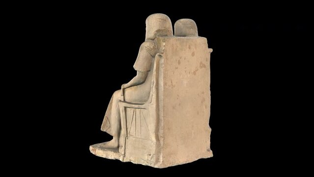 Seated statue of Maya and Meryt - rotation loop- 3d animation model on a black background