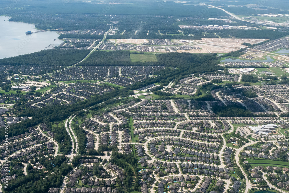 Wall mural aerial view of suburban subdivisions in on the north side of houston, texas, usa