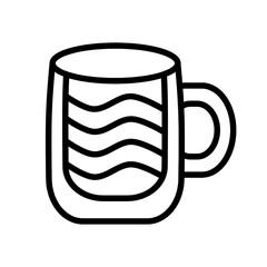 Line pictogram of a cup, warm. Minimalist illustration in black and white. For cafe logo, icon, menu, leaflets posters, cafeteria decoration. Beverage concept. Drink utensil