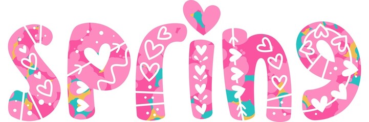 Hello Spring lettering phrase on blank background. Modern calligraphy inspirational quote. Vector illustration. 