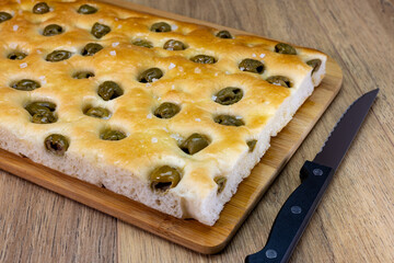 focaccia with olives and oil, healthy mediterranean food
