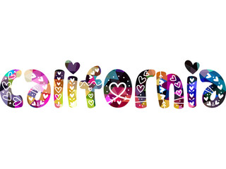 An isolated illustration of calligraphic lettering California. California handwritten calligraphy name of USA state. Hand drawn brush calligraphy