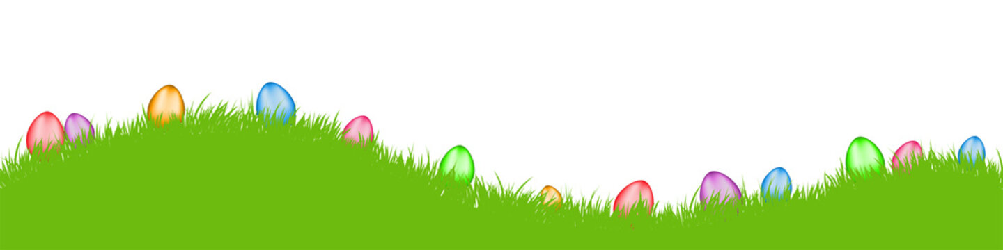 Green vector grass meadow with Easter eggs on a transparent background. Easter concept: spring, easter, eggs, holiday. PNG image