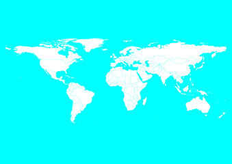 Vector world map - with Aqua color borders on background in Aqua color. Download now in eps format vector or jpg image.