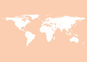 Vector world map - with Apricot color borders on background in Apricot color. Download now in eps format vector or jpg image.