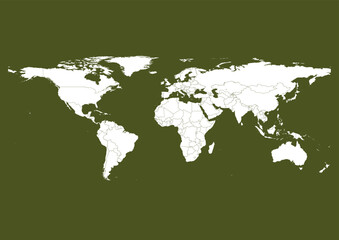 Fototapeta na wymiar Vector world map - with Army Green color borders on background in Army Green color. Download now in eps format vector or jpg image.