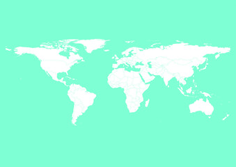 Vector world map - with Aquamarine color borders on background in Aquamarine color. Download now in eps format vector or jpg image.
