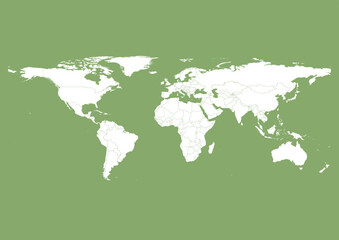 Vector world map - with Asparagus color borders on background in Asparagus color. Download now in eps format vector or jpg image.