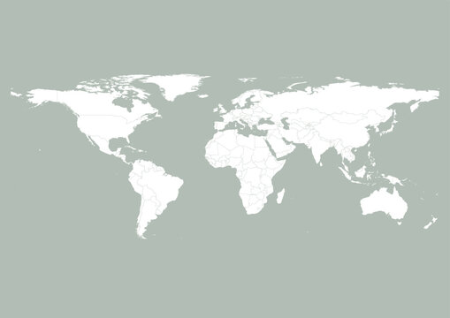 Vector world map - with Ash Grey color borders on background in Ash Grey color. Download now in eps format vector or jpg image.