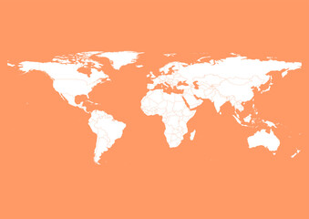 Vector world map - with Atomic Tangerine color borders on background in Atomic Tangerine color. Download now in eps format vector or jpg image.