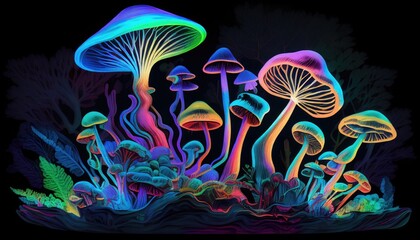 llustration of magical psychedelic mushrooms - AI Generated
