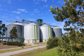 Biofuel factory storage tanks in sunny day