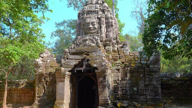 Mysterious Ancient ruins Ta Som temple - famous Cambodian landmark, Angkor Wat complex of temples. Siem Reap, Cambodia. Ta Som is a small temple at Angkor, Cambodia, built at the end of the 12th centu
