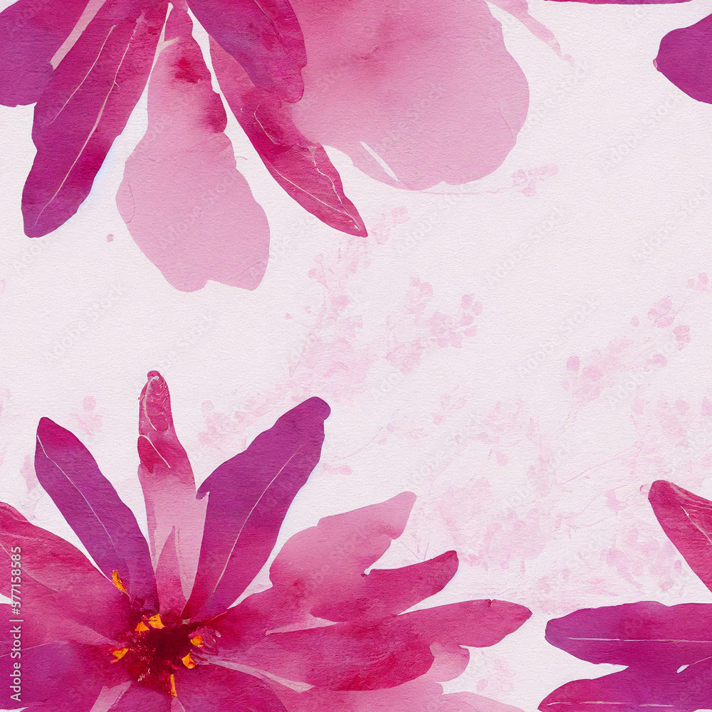 Wall mural Fade pink watercolor background with pink flowers, Generative AI