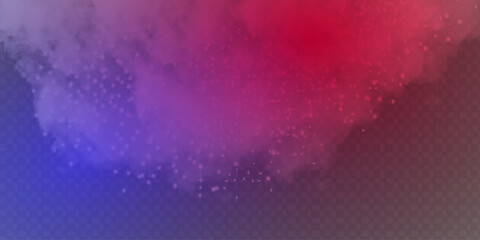 A transparent special effect is highlighted by fog or smoke. White cloud vector, snow storm. Glitter of stars through a snowy multi-colored haze.