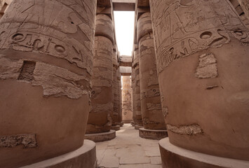 Ancient Pylons touching the sky in Karnak Temple, Luxor Egypt