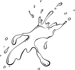 Splashes of water or paint. Spray of fountain. Vector illustration in hand drawn sketch doodle style. Line art liquid with drops isolated on white. Explosion splash water motion