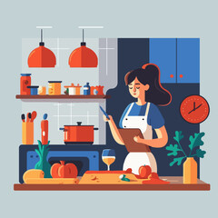 concept vector illustration of a woman cooking