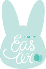 Fototapeta premium Happy Easter celebration logo in light blue color. Easter bunny face outline with hand drawn text Happy Easter