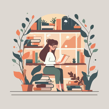 concept vector illustration of a woman reading