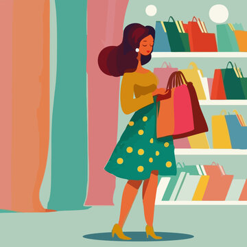 concept vector illustration of a woman shopping