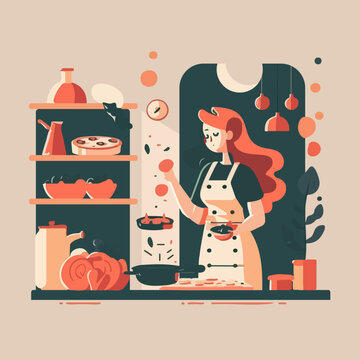concept vector illustration of a woman cooking
