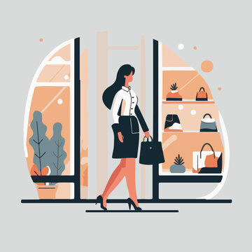 concept vector illustration of a woman shopping