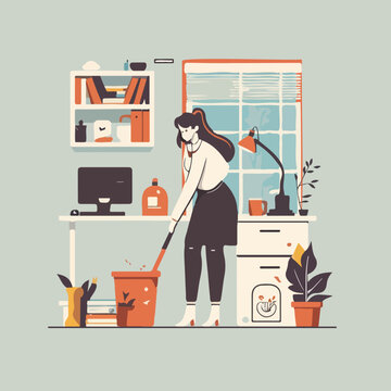 concept vector illustration of a woman cleaning home