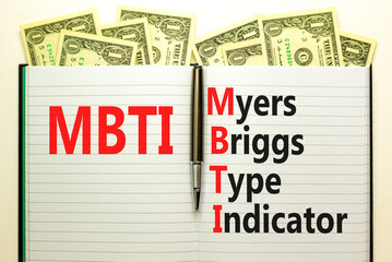 MBTI Myers Briggs type indicator symbol. Concept words MBTI Myers Briggs type indicator on white...
