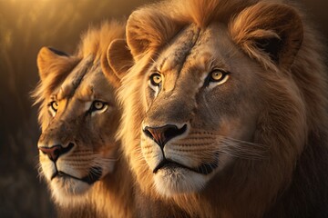Obraz na płótnie Canvas lions_in_the_wild_golden_hour