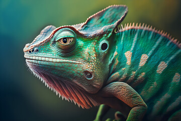 Green Chameleon close up.