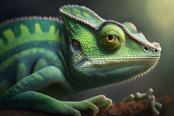 Green Chameleon close up.