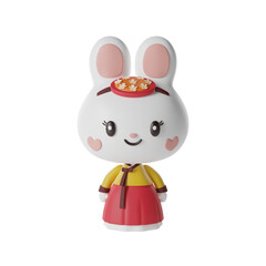 Rabbit Hanbok Woman 3D Illustration-1