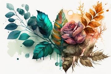 Watercolor with transparent background, flowers, desktop background. Generative AI, Generative, AI