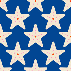 Fototapeta na wymiar Trendy starfish seamless pattern for summer sea vacation background marine stars ocean 