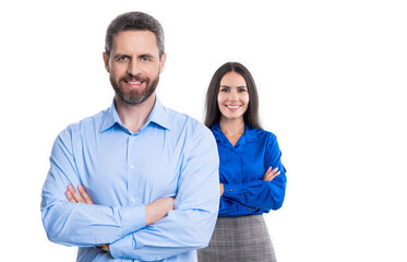 business couple in studio, copy space. business couple on background.