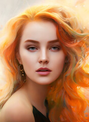 Fototapeta premium Portrait of a beautiful woman, Digital painting of a beautiful girl, Digital illustration of a female face. Generative AI