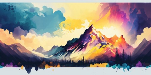 Abstract watercolor background with splashes, sunrise in mountains watercolour.generative ai