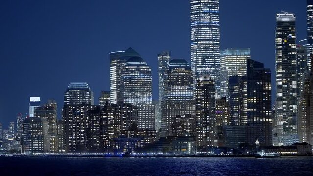 The financial district of Downtown Manhattan at night - travel photography