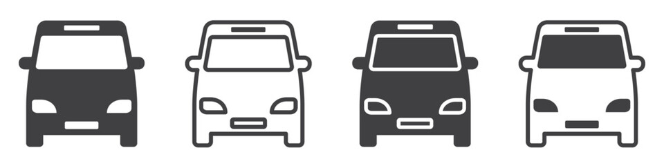 Set of bus or public transportation icons. Minibus signs, city bus. Vector illustration.