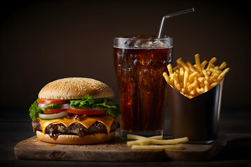 Appetizing hamburger ideal for advertisements with generative AI technology - Fast Food combo