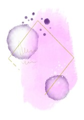 Watercolor abstract background White lila Illustration Frame gold