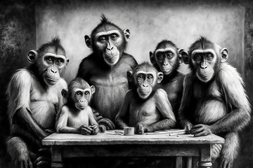 family of monkeys at the table